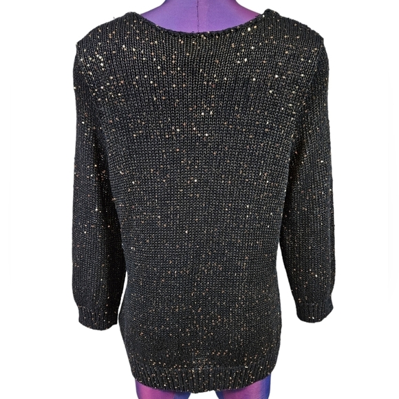 Chaps Black & Gold Sequin V-Neck Pullover Sweater Size Large Women's C21‎ - Picture 5 of 8